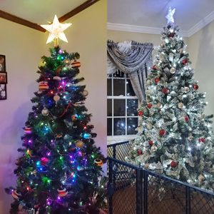 Kerstdecoraties Tree Star Topper LED verlichte bovenste Decor Batterij Powered Noel Navidad Xmas Warm Light Ornamenten 221125