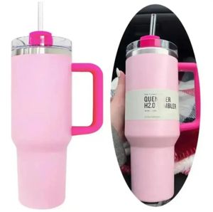 US STOCK ROZE Flamingo 40oz roestvrijstalen mokken met logo handvat deksel stro grote capaciteit bierbekers waterfles voor Valentijnsdag cadeau camping GG1227