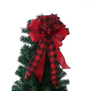 Décorations de Noël Arbre Top Arc Enfantin Durable Augmenter L'atmosphère Vintage Plaid Treetop Pour La Fête De Noël Topper Ruban