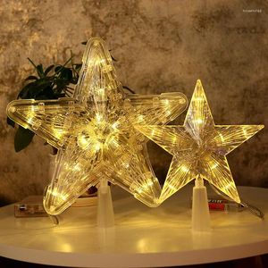 Kerstversiering Boomtoplichten Shining Star Verticale Graan Pentagram LED Gloeiende Plug-in Fairy Lamp Ornament Navidad Xmas Home Decor