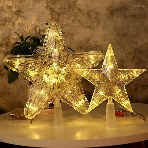 Decoraciones navideñas Luces superiores del árbol Estrella brillante Pentagrama de grano vertical LED Lámpara de hadas enchufable brillante Adorno Navidad Decoración del hogar