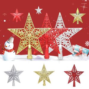 Kerstdecoraties Tree Top Star 20 cm Glitter Gold Powder Hollow Vijfpuntige kerst ornamenten Navidad Jaar feestdecoratie