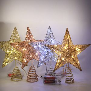 Kerstdecoraties Tree Top Star met lichte vijfpuntige decoratie LED-verlichting Props Xmas Home Decor 221130