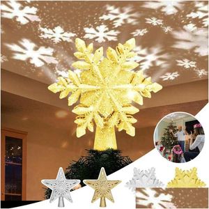 Décorations de Noël Tree Topper 3D Creux Sparkling Star avec LED Rotating Snowflake Projecteur Lumières pour la fête de Noël Accueil Navidad Dh7Kr