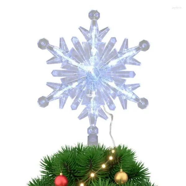 Décorations de Noël Cimier d'arbre éclairé avec un projecteur de flocon de neige blanc LED Glitter pour