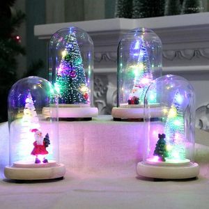 Arbre de décorations de noël avec guirlande lumineuse LED dans un dôme en verre, à piles, ornements de salle intérieure festive de noël Ztou
