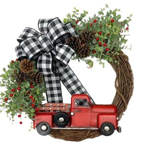 Décorations De Noël Camion Guirlande Vintage À La Main En Rotin Guirlande À Carreaux Arc Porte D'entrée Pendentif Pour La Maison Jardin Ferme Décor LBSNoël