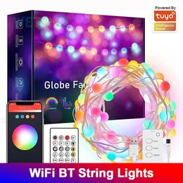 Décorations de Noël Tuya WiFi Smart Fairy Lights Extérieure étanche RGB String USB APP Control Music Garland avec Alexa Google Home 231030