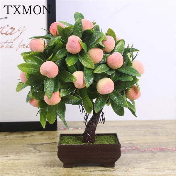 Decoraciones navideñas TXMON Plantas artificiales Bonsai Naranja Melocotón Árbol frutal en maceta para la decoración de la sala de estar del hogar Conjunto de flores Tienda el Decoración de fiesta 231215