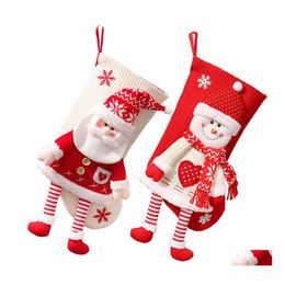 Kerstdecoraties UPS SOCK TAG Gebreide Threensional Santa Claus Snowman Gift Eve Candy Socks Wholesale Drop Delivery Home Garden DHJ28