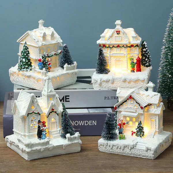 Décorations de Noël Village de Noël européen blanc magnifique construction de maison décorations de vacances en résine ornement d'arbre de noël cadeau année décor artisanat 231005