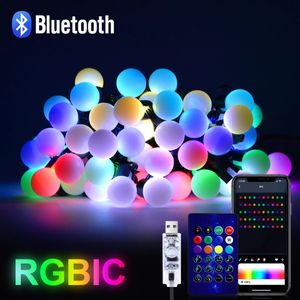 Kerstversiering USB Bluetooth Kleurrijk G18 LED-lichtslinger 10M 50 Blubs Festoen Kerstverlichting Slaapkamer Buiten Tuin Decor Garland 231019