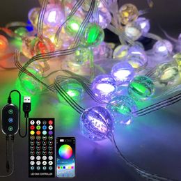 Decoraciones navideñas USB RGBIC LED Luces de cadena WS2812B RGB Bluetooth Música Luz LED A todo color Direccionable individualmente DC5V 231026