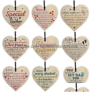 Décorations de Noël Saint Valentin Décorations de Noël 9 styles en bois suspendu coeur plaque cadeau mignon signe de mariage arbre de fête Orna Dh3Bv