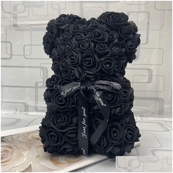 Décorations de Noël Saint Valentin Cadeau 25cm Rouge Rose Teddy Bear Fleur Artificielle Décoration Cadeaux Femmes Drop Livraison Accueil Garde Dhe2M