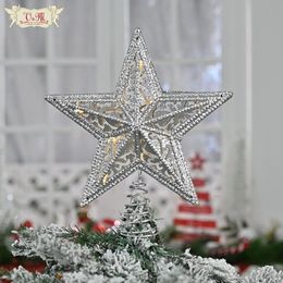 Décorations de Noël Valery Madelyn Cime d'arbre en métal Silver Star 10 LED pour décoration de Noël 221130