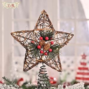 Décorations de Noël Valery Madelyn Rotin Tree Topper Pine Cônes Star avec 10LED Lumières pour la maison 2023 221130