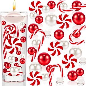 Décorations de Noël Vase Filler Perle Candy Cane Eau Gel Perles Blanc Et Rouge Acrylique Flottant Perles