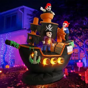 Décorations de Noël VCUTEKA 7FT Halloween Squelettes gonflables fantômes sur bateau pirate décoration extérieure pour fête de vacances cour pelouse gonflables 231013