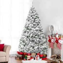 Décorations de Noël Vebreda 6 pieds arbre à charnière floqué décoré de neige artificielle avec support en métal intérieur extérieur blanc 231113