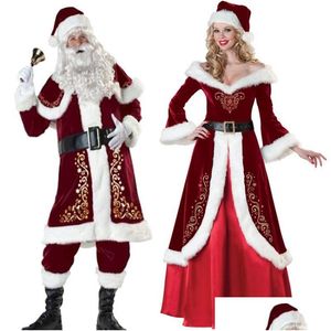 Décorations de Noël Veet Hommes / Femmes Santa Claus Costume Costume Couple Party pour Noël en gros Drop Livraison Home Garden Festive Suppl Dhiic