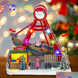 Christmas Decorations Village Collection Carnival Ride Santa Ship Animated Swing Boat with Lights and Music Season Accessoire Drop Deli Dhokj
