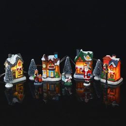 Kerstdecoraties Village Set Decorate Santa Claus Resin Villa Ornamenten 10 PCS Luminous Snow House Gifts Tree Home Decoration306T