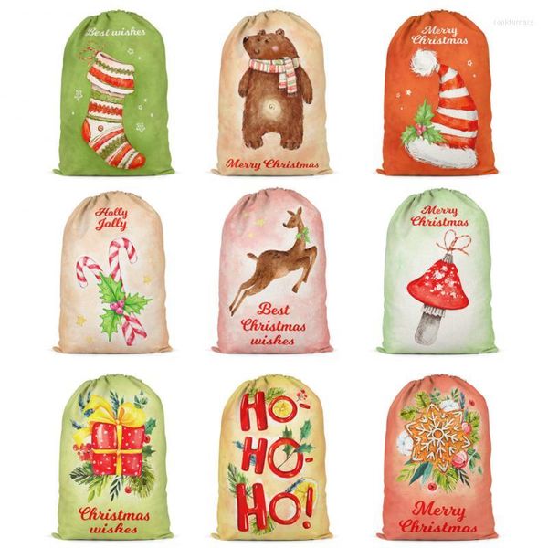 Décorations de noël aquarelle cadeau sac cordon stockage noël boîte à bonbons Style chinois Santa sac maison année 2022 fournitures