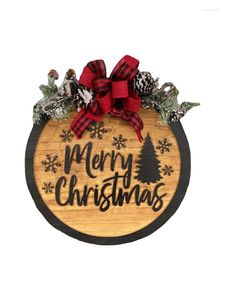 Kerstdecoraties welkom deur bord vrolijke dubbelzijdige houten kranshanger voor rustieke vakanties vooraan boerderij