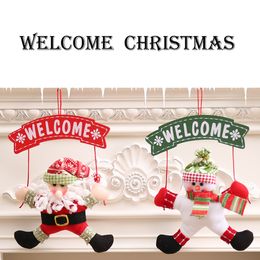 Décorations de Noël Bienvenue Père Noël bonhomme de neige porche accroche des personnages de dessins animés porte de Noël accrocher couronne Fextive décor à la maison drop ship
