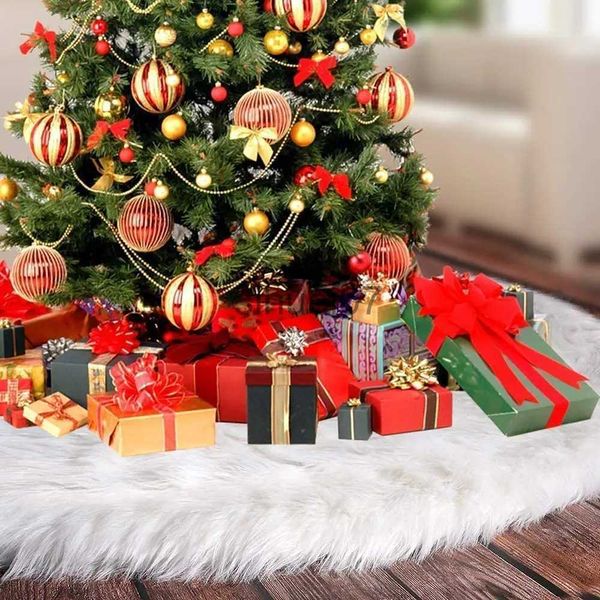 Decoraciones navideñas Falda blanca para árbol de Navidad, alfombra para árbol de Navidad de piel sintética de felpa, adornos para árboles de Navidad, adorno de Año Nuevo, decoración del hogar x1020