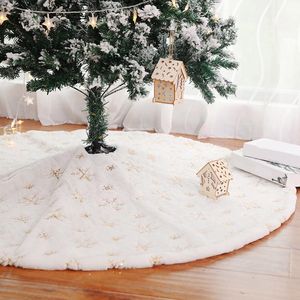Décorations de Noël Jupe d'arbre de flocon de neige brodée en flanelle blanche Argent Or Année Outil de décoration de la maison
