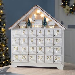 Kerstdecoraties Wit LED 24 Daagse houten adventkalender batterij-bediende verlichting 24 opbergladen huis huis decoreren 220920