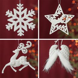 Decorazioni natalizie Fiocco di neve in plastica bianca Ali d'angelo Pendenti con albero di renna Anno 2023 Regali di festa Natale