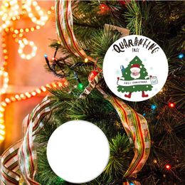 Decoraciones navideñas al por mayor, círculo redondo de 3 pulgadas, sublimación personalizada, adornos de cerámica en blanco, decoración de árbol plano con cuerda de Navidad
