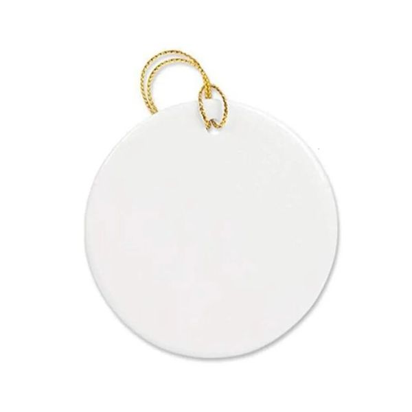 Décorations de Noël en gros 3 pouces rond sublimation blanc pendentif en céramique cercle ornements personnalisés décor d'arbre de Noël impression double face 231025