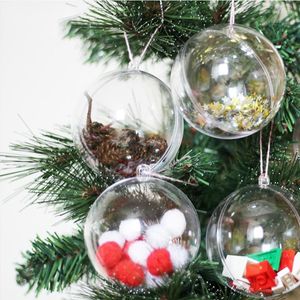 Decoraciones navideñas Venta al por mayor Adorno para mascotas Decoración de bolas Plástico transparente Colgante de Navidad Clear Merry 8cm Indor Gift