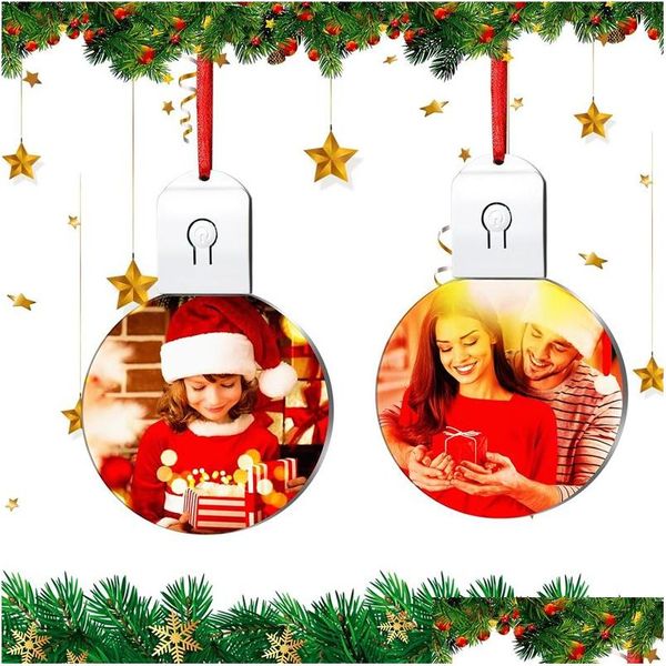 Décorations de Noël en gros de la sublimation des blancs LED Ornements acryliques pendentif avec corde rouge pour livraison de gouttes d'arbre jardin fe dhr53