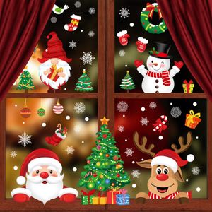 Décorations de Noël Autocollants de fenêtre réutilisables double face imprimés auto-adhésifs Père Noël Orignal Bonhomme de neige Chaussettes Nains Noël Tre Amwav