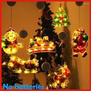 Décorations de Noël Autocollant de fenêtre Guirlande lumineuse sans piles LED Sucker Couleur Extérieur Intérieur Maison Année 2024 Ornements