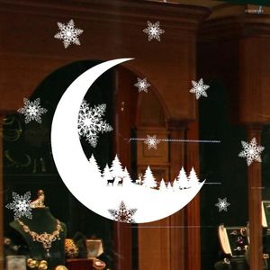 Décorations de noël fenêtre autocollant lune père noël boutique blanc décalcomanies 2023 année Navidad décoration noël Noel décor à la maison