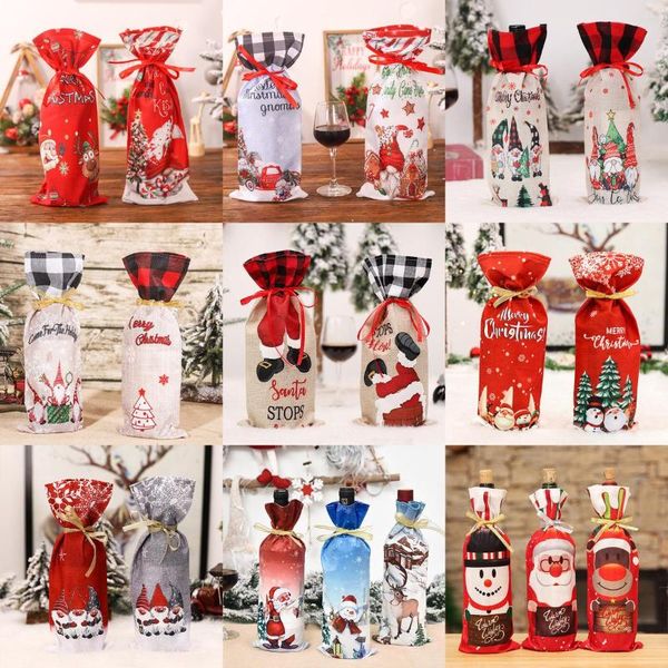 Decoraciones navideñas para botella de vino, adorno feliz para el hogar, decoración de mesa de Navidad, regalo de Navidad 2024