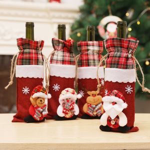 Kerstdecoraties Wijnfles Cover Wijnfles Bag Sneeuwman Santa Claus Bear Elk Moose Toppers ornamenten voor Home Kerstmis Nieuwjaar Dinertafel Decor