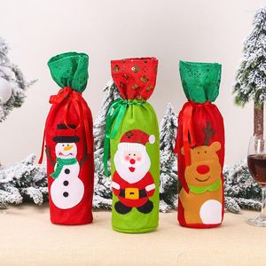Kerstdecoraties Wijnflessen Covers Santa Claus Snowman Champagne Gifts Bags Pailletten voor thuisfeesttafel Decor