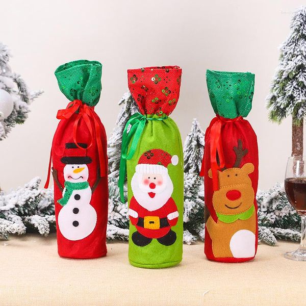 Decoraciones navideñas Cubiertas de botellas de vino Santa Claus Regalos de champán Bolsas Sequínas para decoración de la mesa de fiesta en casa