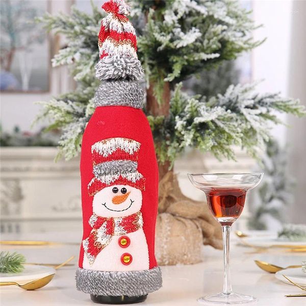 Décorations de noël, décoration de bouteille de vin, père noël, bonhomme de neige, couverture de cerf, vêtements, décoration de cuisine pour l'année, dîner de noël