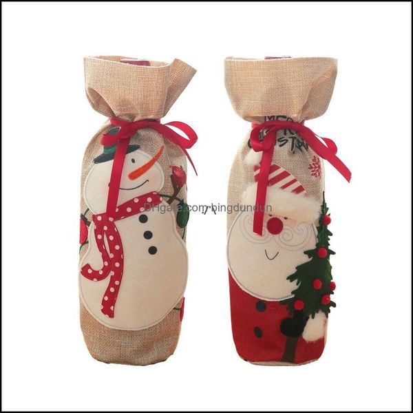 Decoraciones navideñas Botella de vino Bolsas de regalo Patrón de muñeco de nieve de Papá Noel Decoración de la cena para el hogar Adornos de mesa de fiesta Pae10975 Drop Deli Otijz