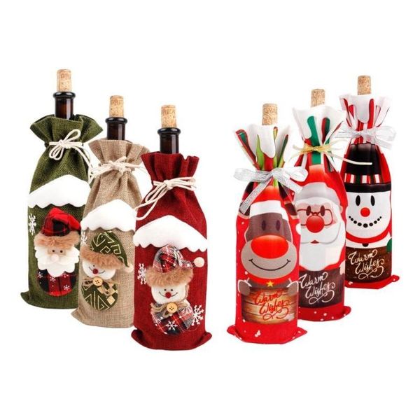 Decoraciones navideñas Botella de vino Er Merry Decor para el hogar 2021 Navidad Noel Adornos Regalo de Navidad Feliz año 2022 Drop Delivery Garden Dh6Aw