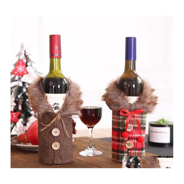 Decoraciones navideñas Botella de vino Er Set Bolsa de regalo de celosía a rayas de Papá Noel Fiesta de año Decoración de mesa Entrega de gota Hogar Jardín Dhjqy