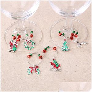 Kerstversiering Wijn Mok Herkenner 6 stks/set Glas Label Xmas Ornament Glazen Marker Santa Tree Fles Decoratie Drop Deliv Dho75